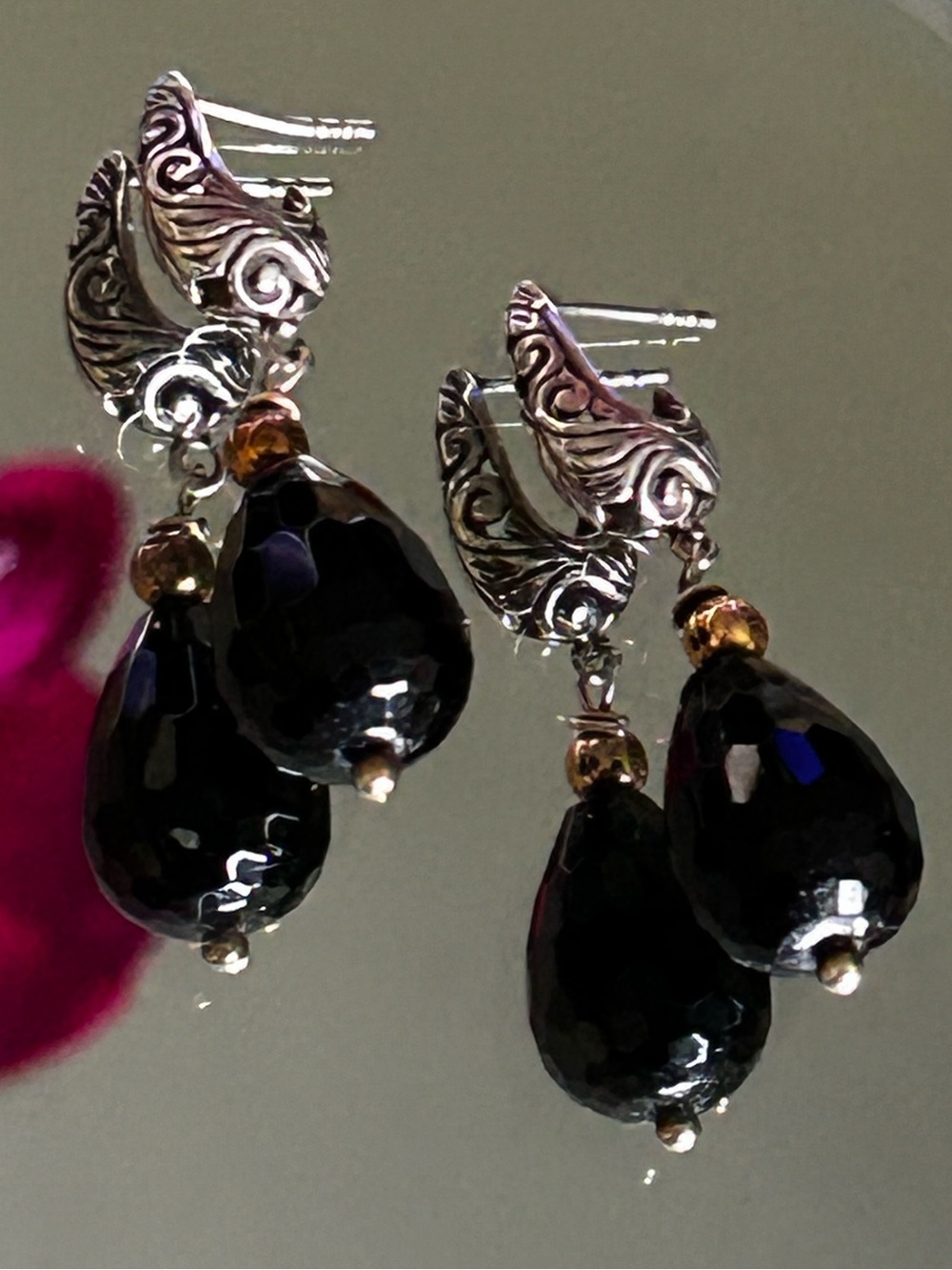 925 Sterling silver black onyx faceted drop earrings